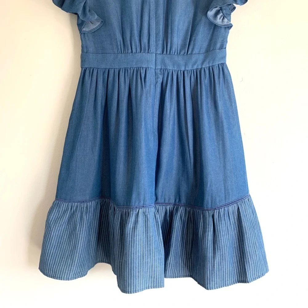 NEW KATE SPADE Chambray Fluffer Sleeve Ruffle Hem Indigo Mini Dress size 8 - Picture 14 of 16